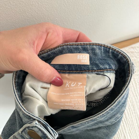 KUT From The Kloth Rose Button Front Denim Straight Skirt Blue 14 - Picture 11 of 13